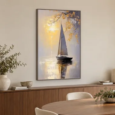 Quadro Decorativo Canvas Veleiro Dourado - BA0003