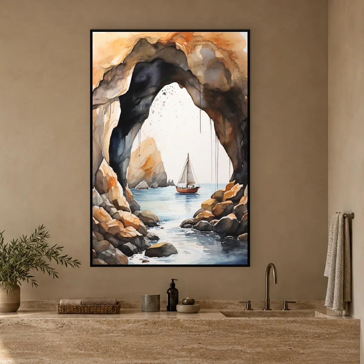 Quadro Decorativo Canvas Veleiro Gruta - BA0007