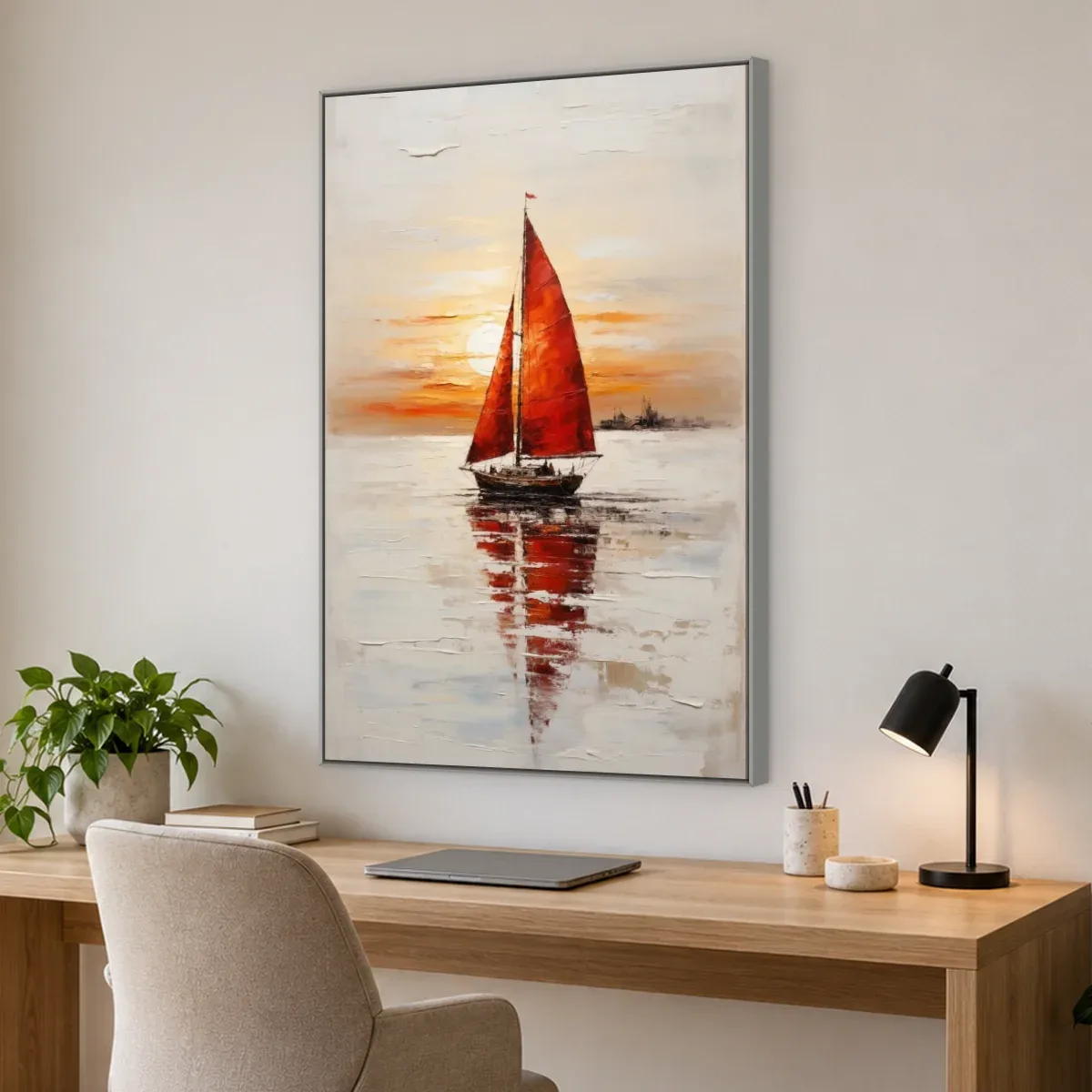 Quadro Decorativo Canvas Veleiro Vermelho - BA0016