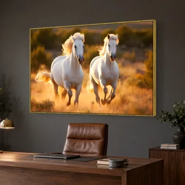 Quadro Decorativo Canvas Cavalos Dourados - CA0008