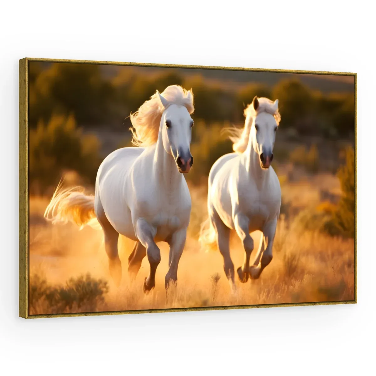Quadro Decorativo Canvas Cavalos Dourados - CA0008