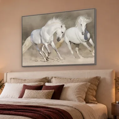 Quadro Decorativo Canvas Cavalos Brancos - CA0012