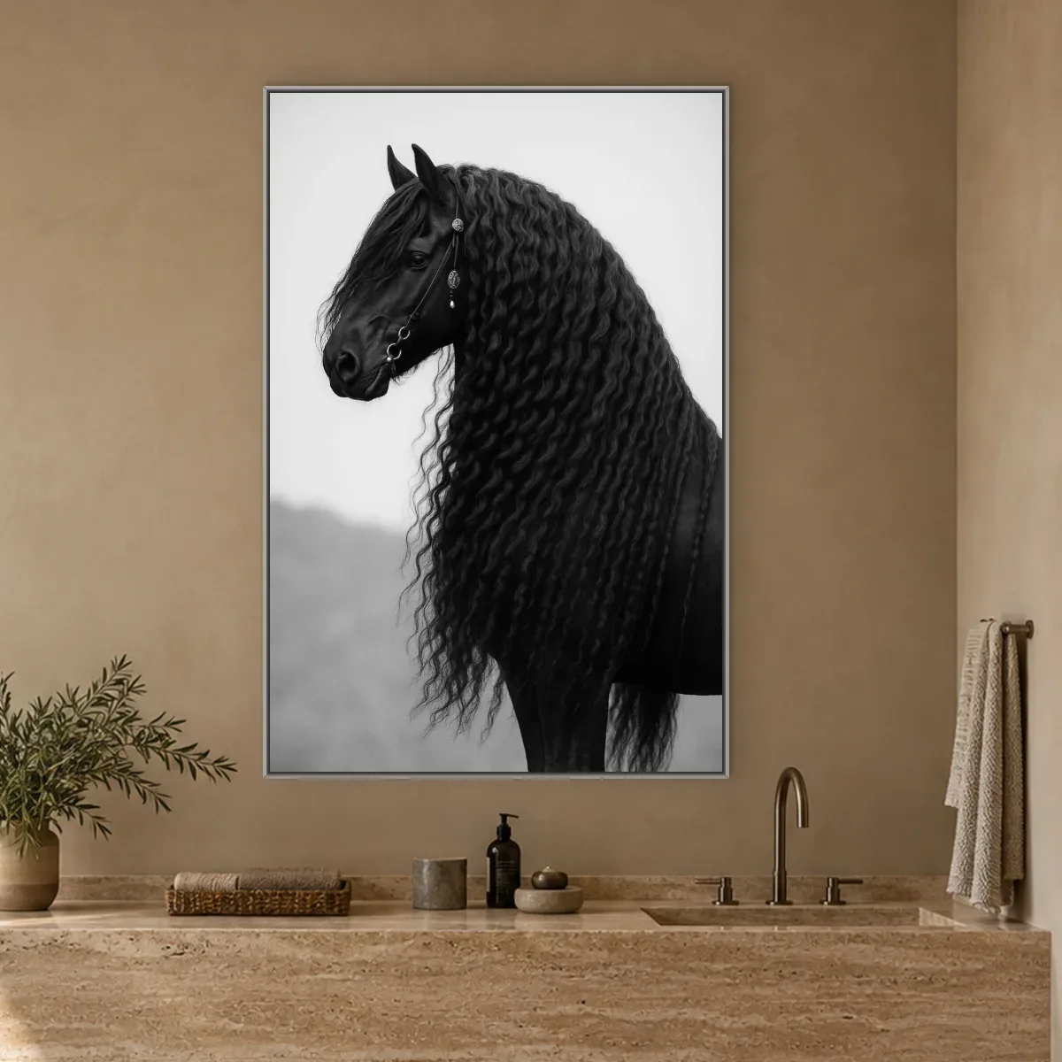Quadro Decorativo Canvas Cavalo Frísio - CA0061