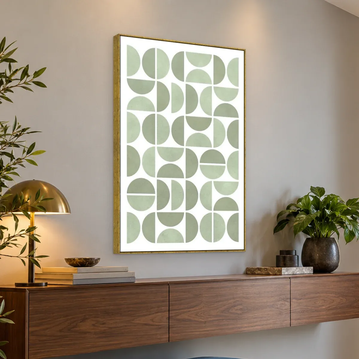 Quadro Decorativo Canvas Semicírculos Sálvia - GE0032