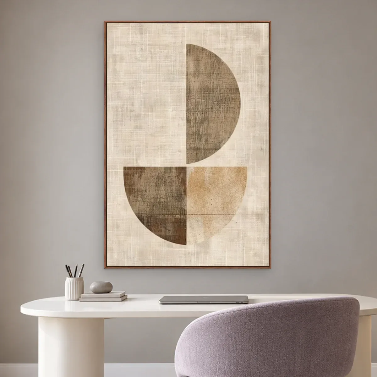 Quadro Decorativo Canvas Semicírculos Linho - GE0059
