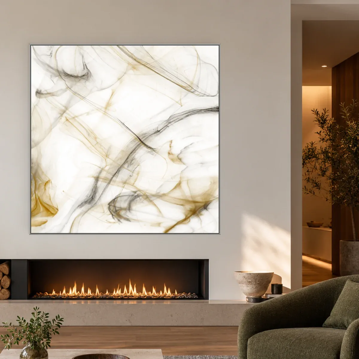 Quadro Decorativo Canvas Fumaça Dourada - AB0017