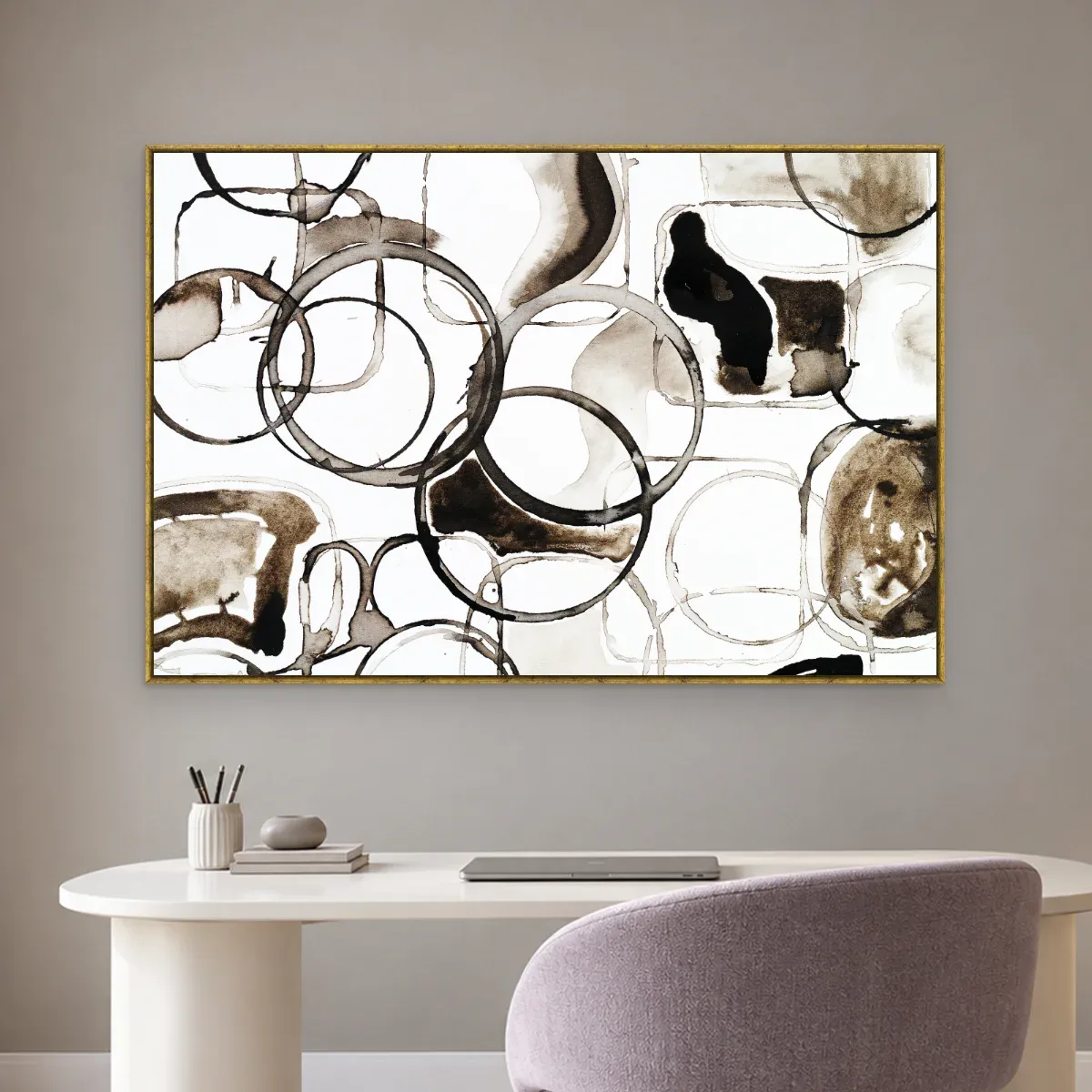 Quadro Decorativo Canvas Círculos Sépia - AB0039