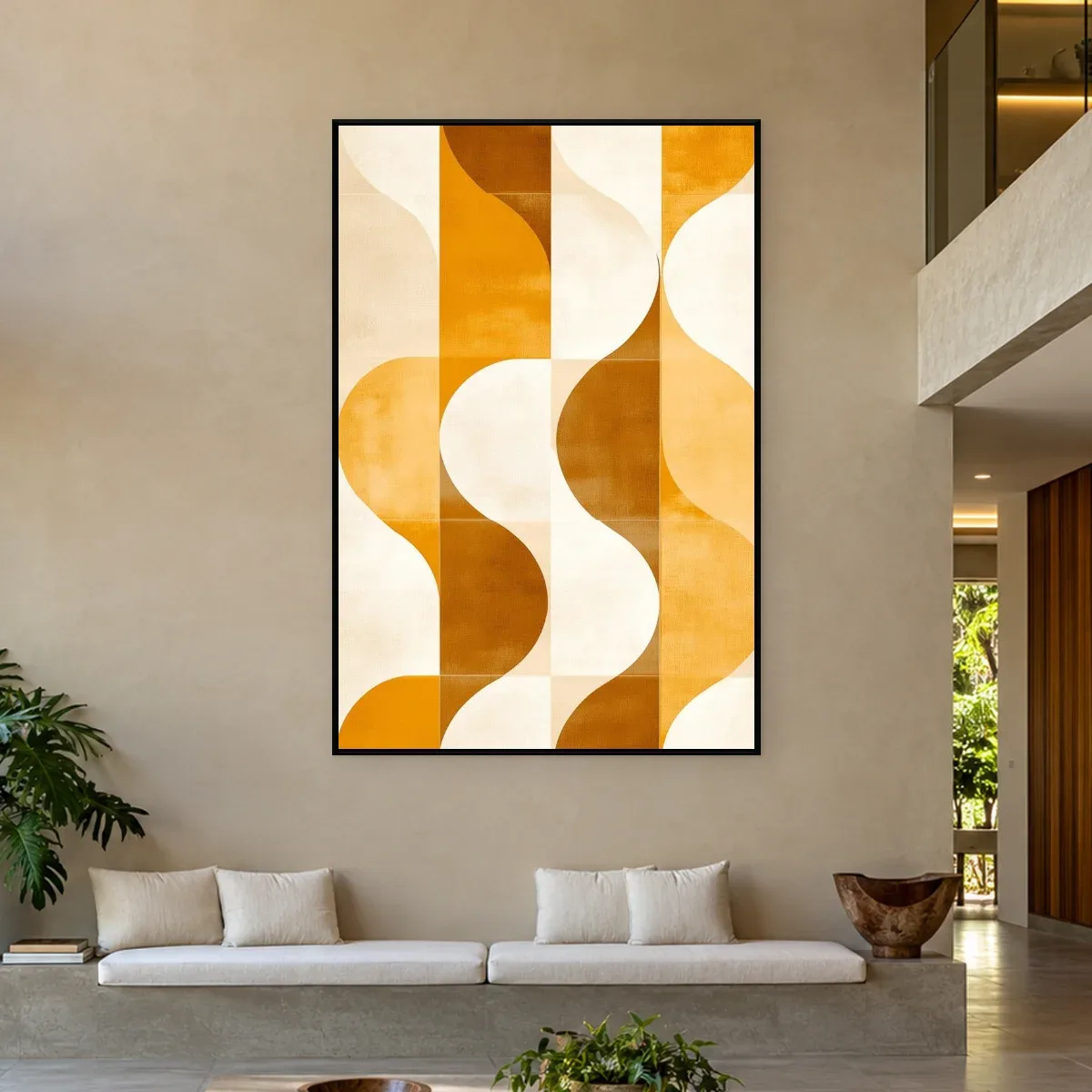 Quadro Decorativo Canvas Ondas Mostarda - AB0062