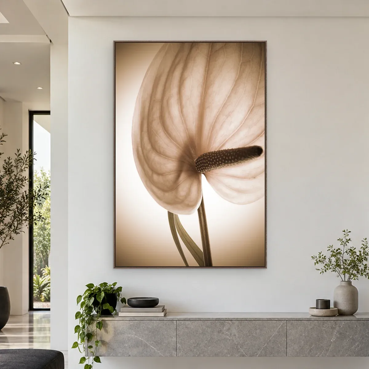 Quadro Decorativo Canvas Antúrio Sépia - AF0018