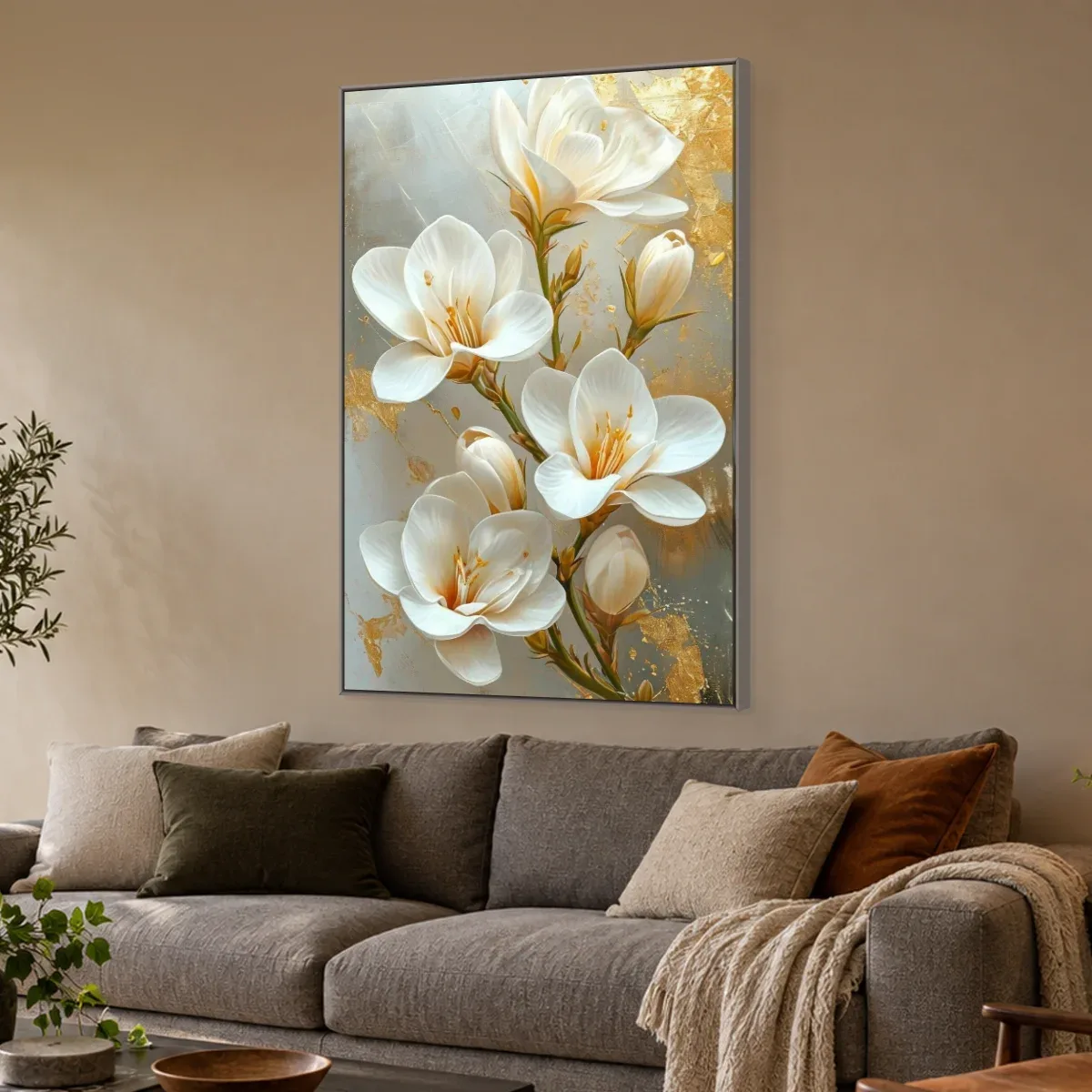 Quadro Decorativo Canvas Magnólias Douradas - AF0033