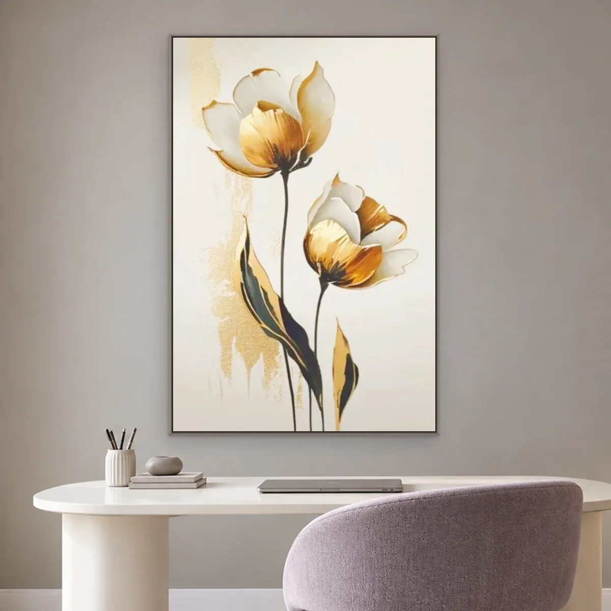 Quadro Decorativo Canvas Tulipas Douradas - AF0068