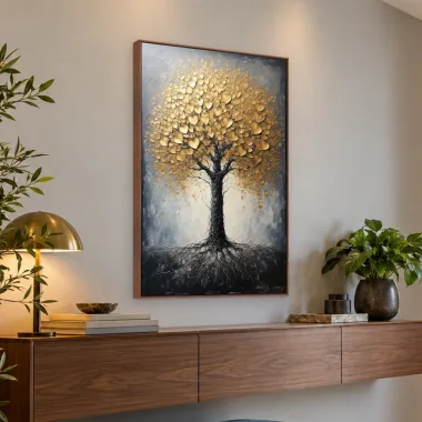 Quadro Decorativo Canvas Árvore Dourada - AF0109