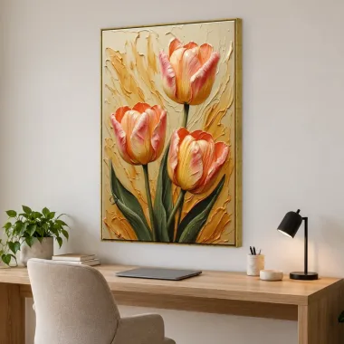 Quadro Decorativo Canvas Tulipas Coral - AF0136