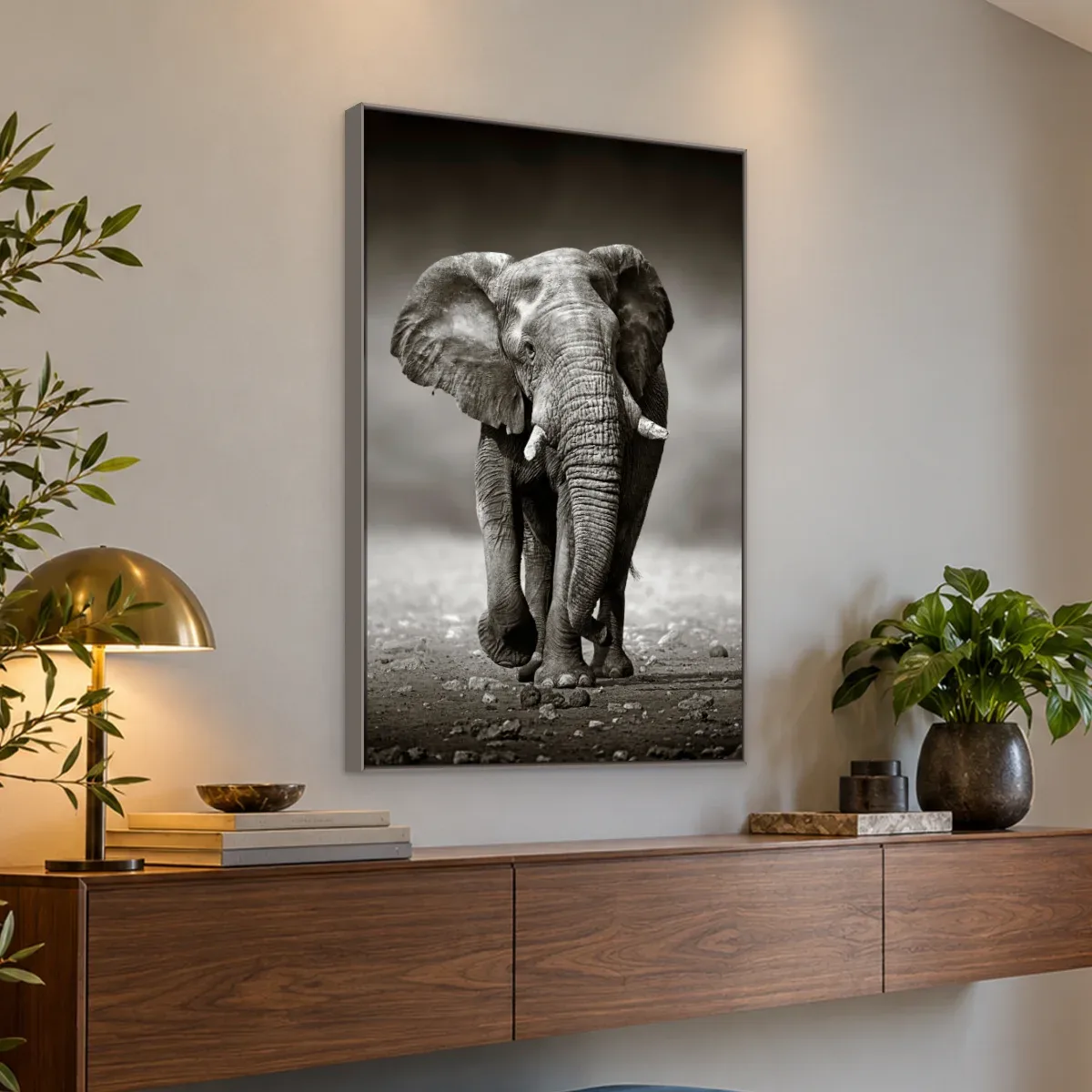 Quadro Decorativo Canvas Elefante Monocromático - AN0001