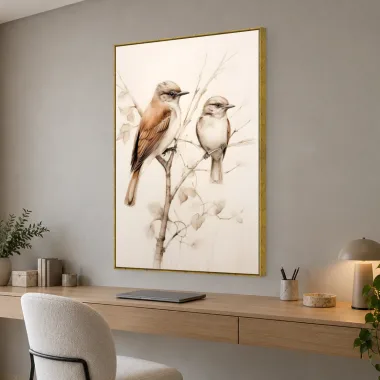 Quadro Decorativo Canvas Pássaros Sépia - AV0010