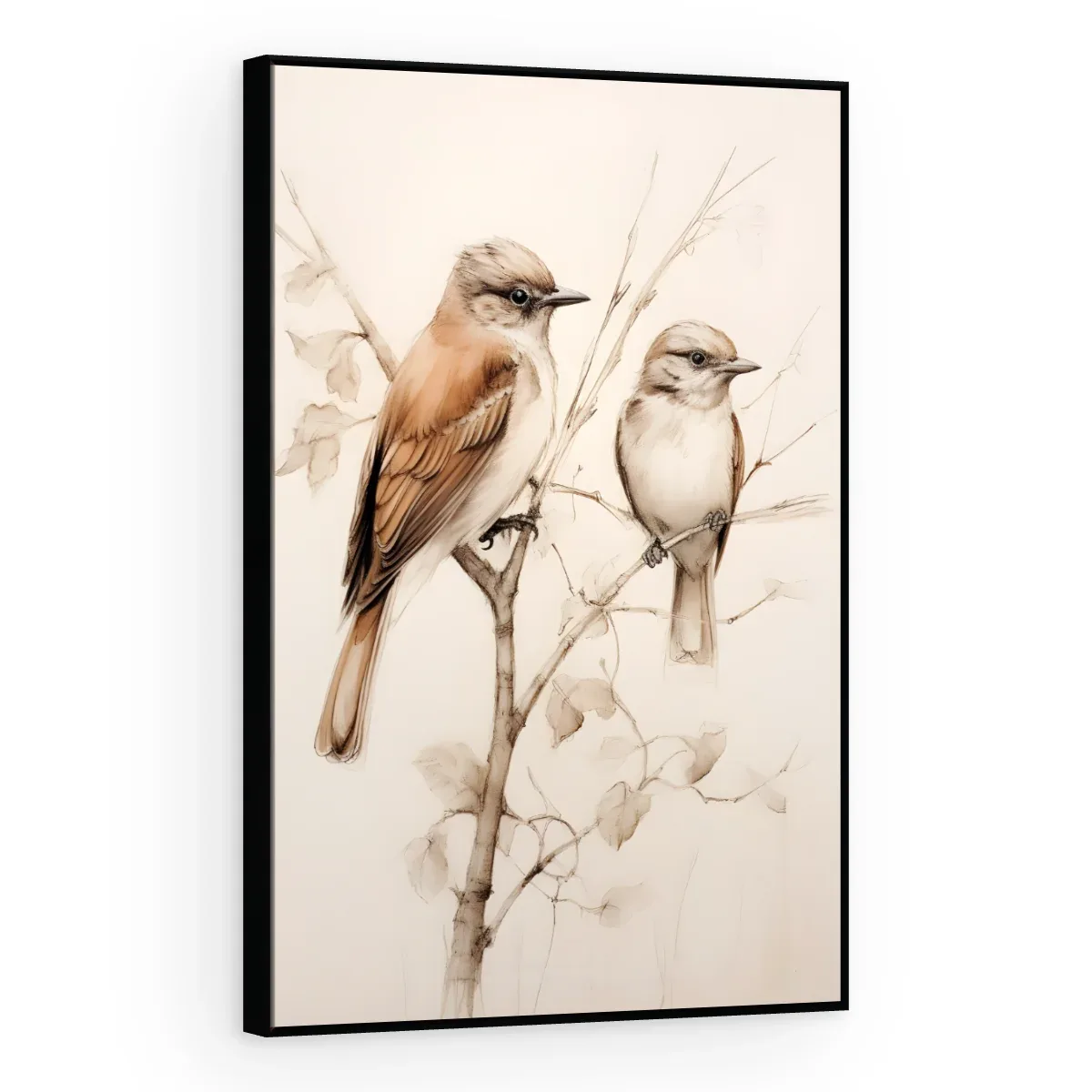 Quadro Decorativo Canvas Pássaros Sépia - AV0010