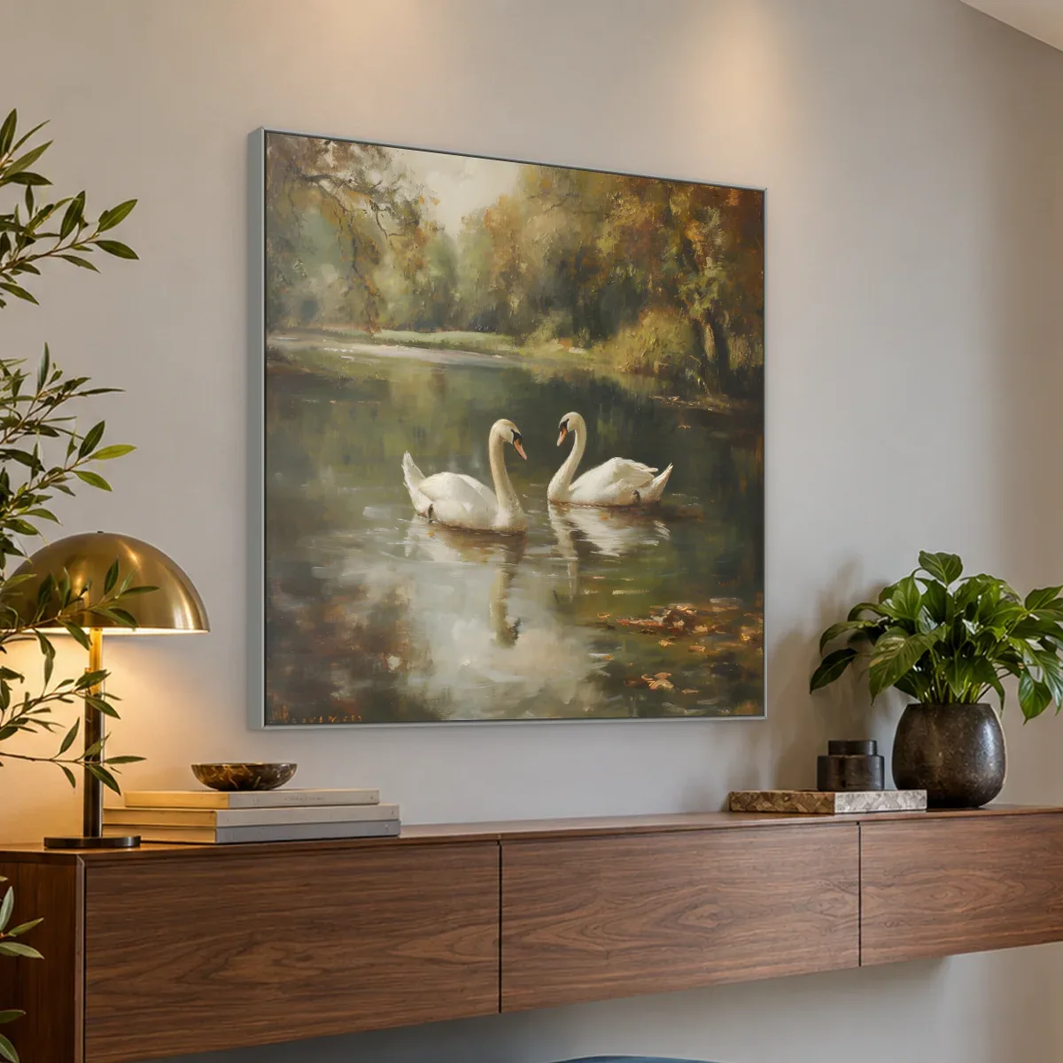 Quadro Decorativo Canvas Cisnes Outonais - AV0012