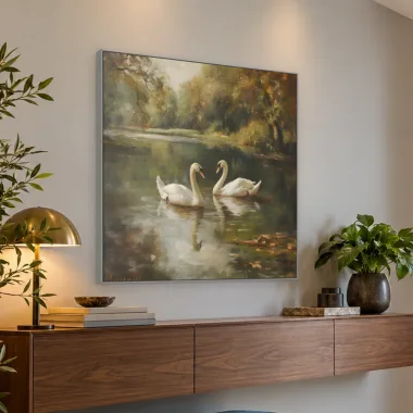 Quadro Decorativo Canvas Cisnes Outonais - AV0012