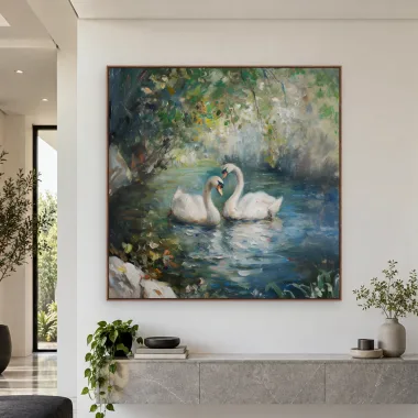 Quadro Decorativo Canvas Cisnes Apaixonados - AV0013