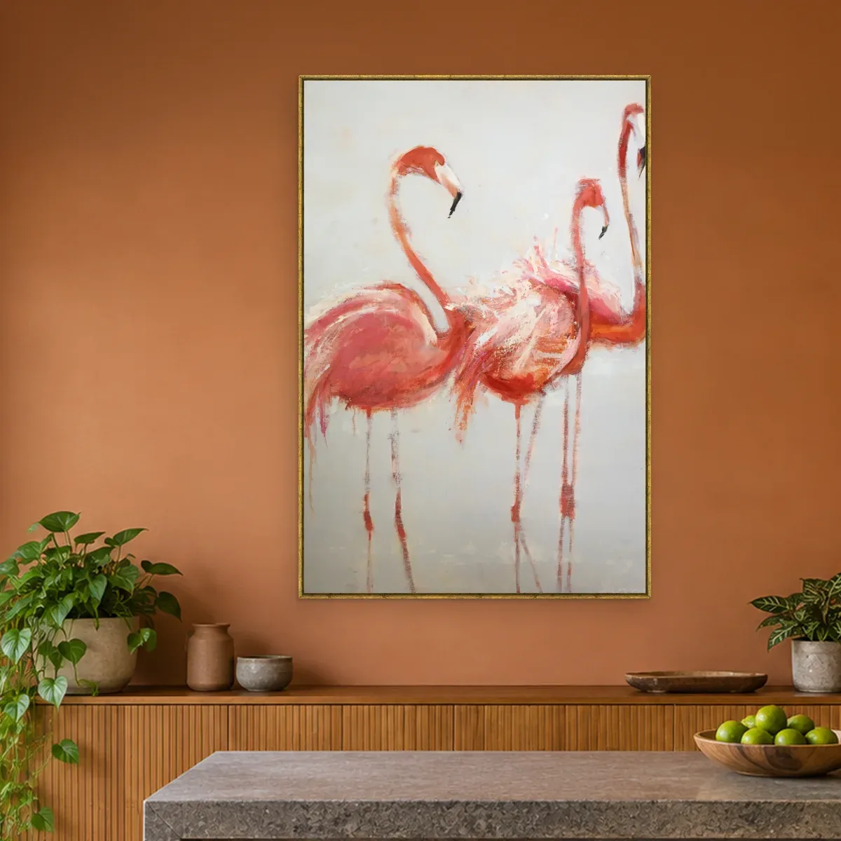Quadro Decorativo Canvas Flamingos Pintados - AV0029