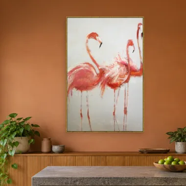 Quadro Decorativo Canvas Flamingos Pintados - AV0029