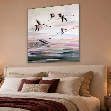 Quadro Decorativo Canvas Flamingos Voando - AV0030