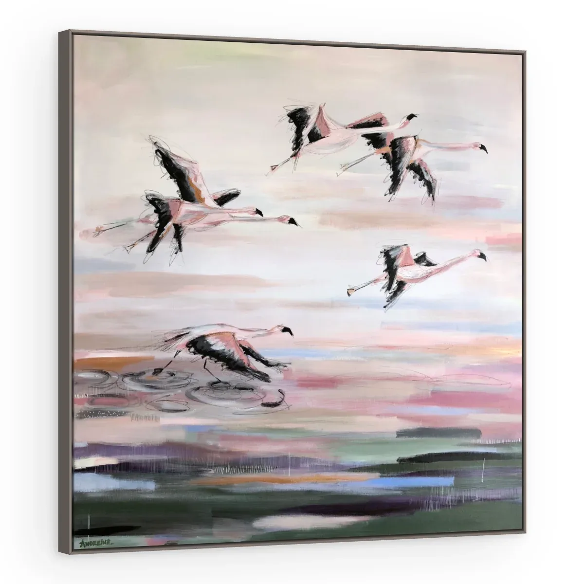 Quadro Decorativo Canvas Flamingos Voando - AV0030
