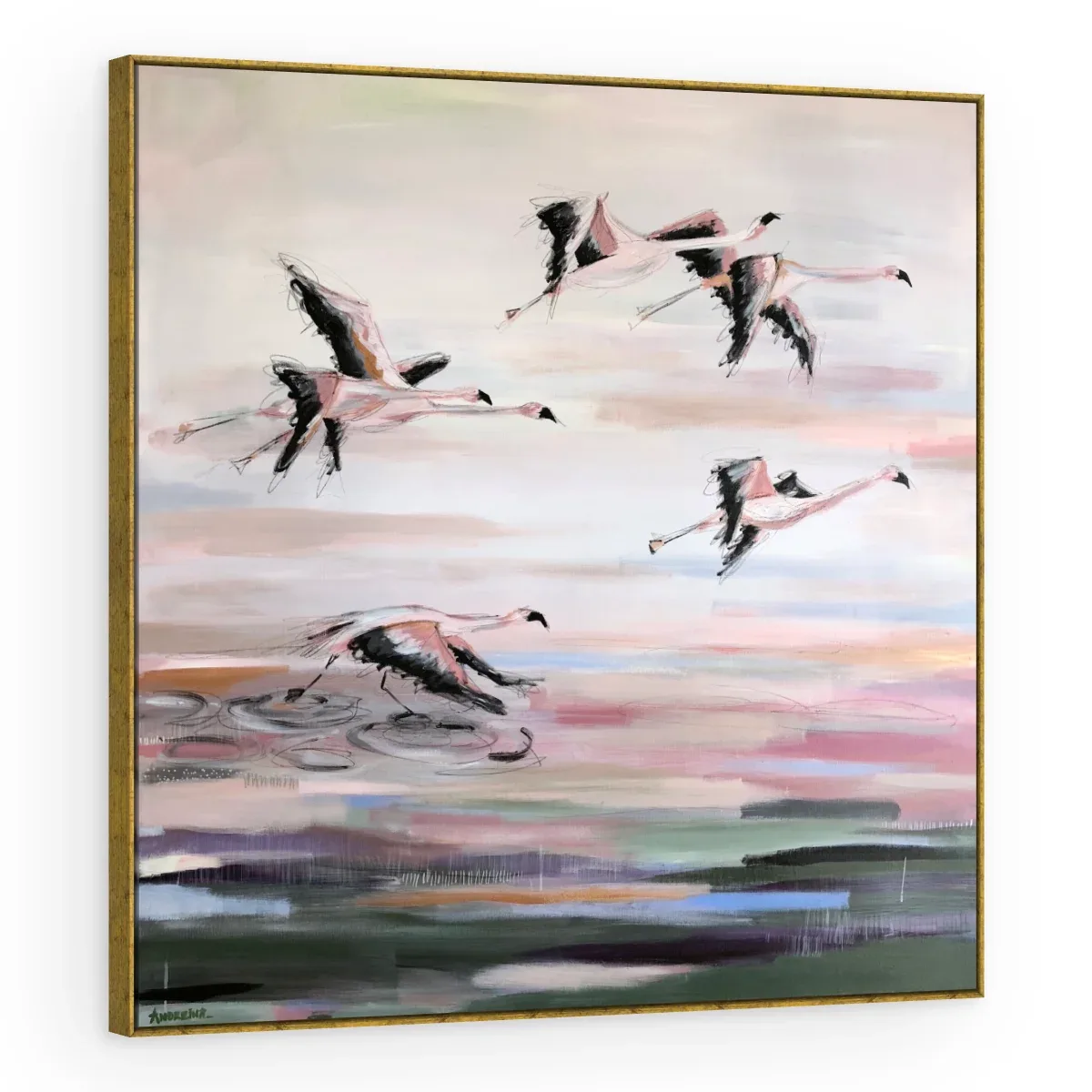 Quadro Decorativo Canvas Flamingos Voando - AV0030