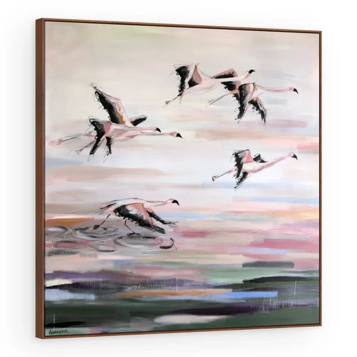 Quadro Decorativo Canvas Flamingos Voando - AV0030