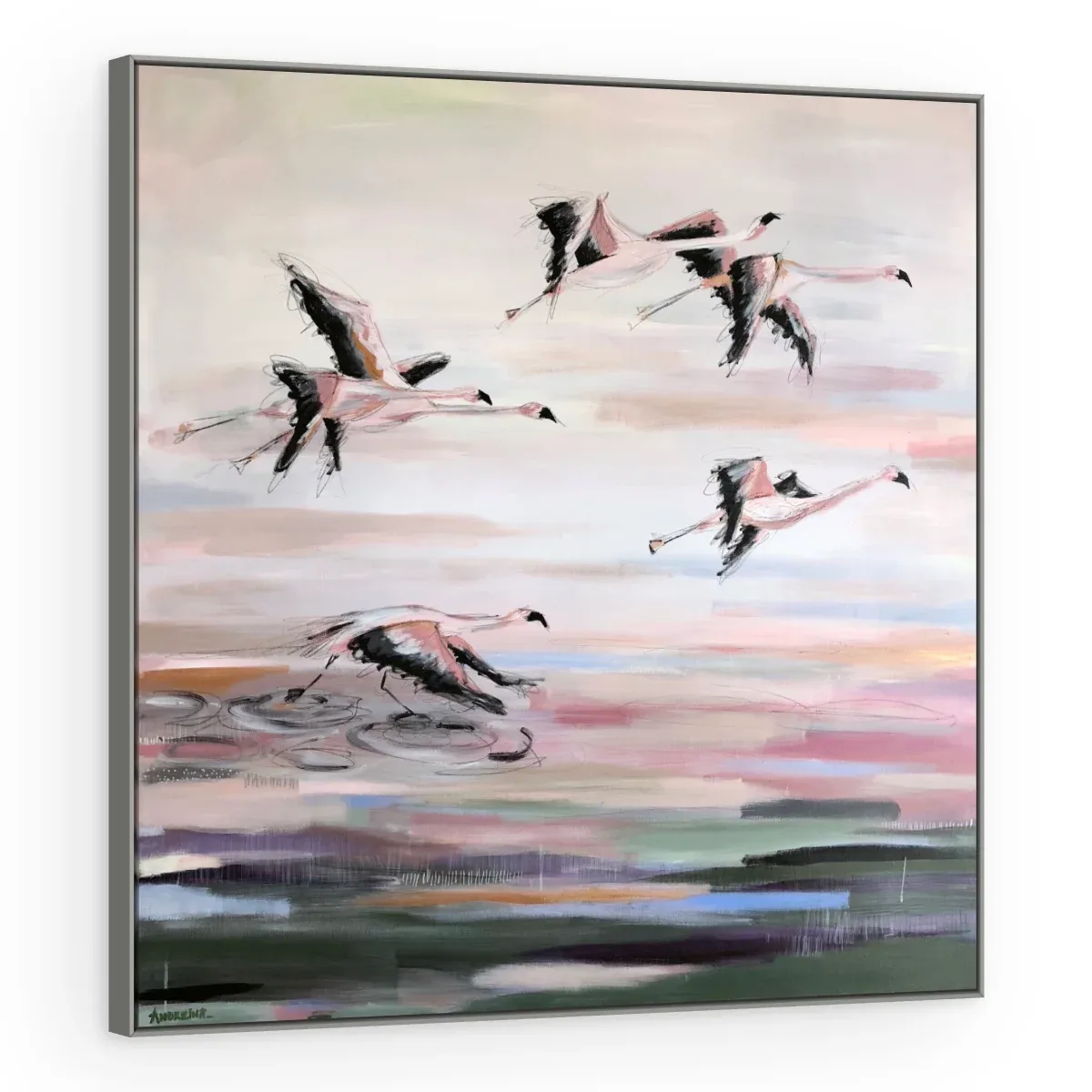 Quadro Decorativo Canvas Flamingos Voando - AV0030