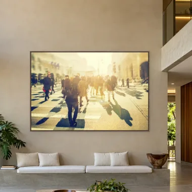 Quadro Decorativo Canvas Multidão Dourada - CI0163