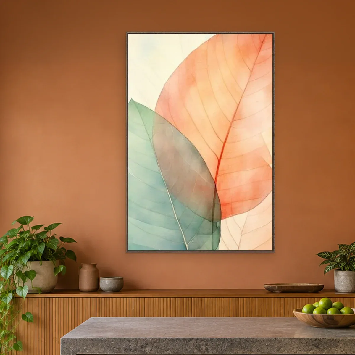 Quadro Decorativo Canvas Folhas Coral - FO0006