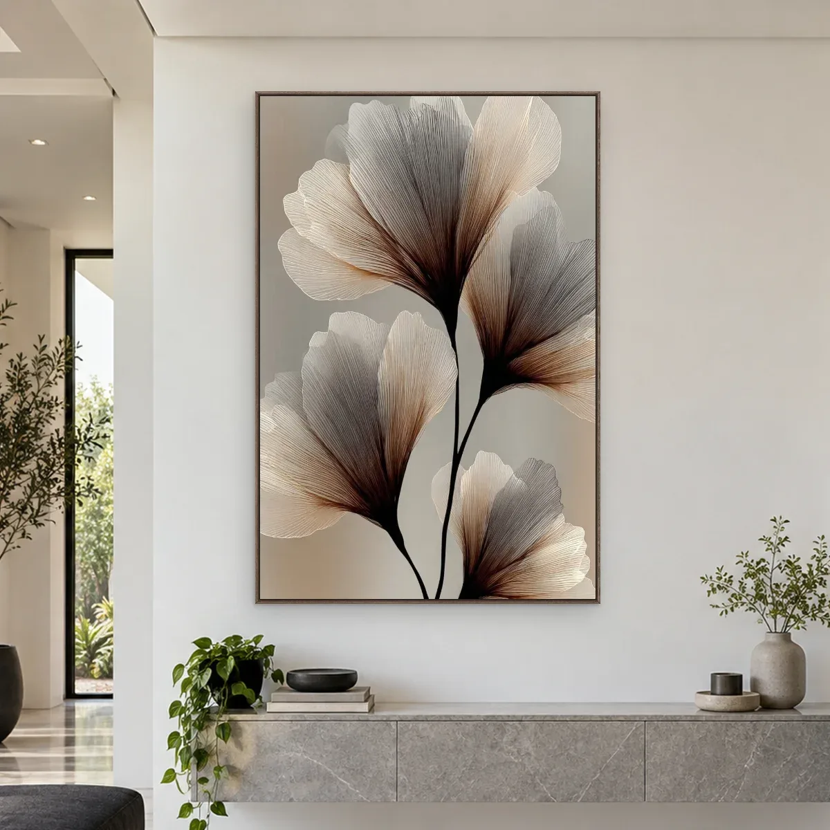 Quadro Decorativo Canvas Ginkgo Fumê - FO0007