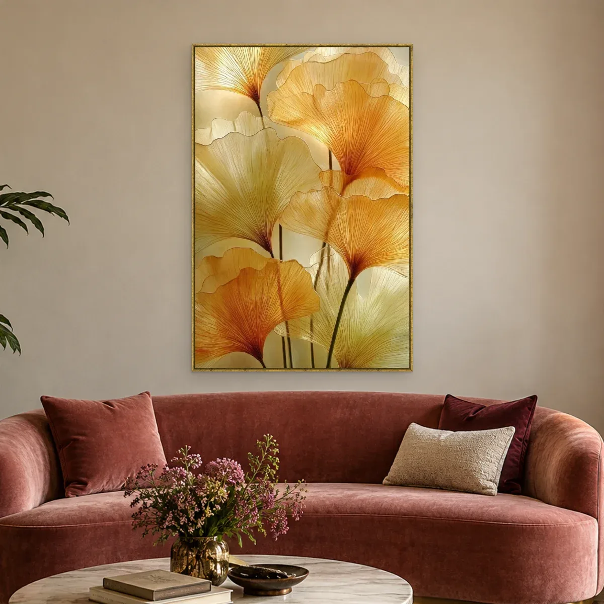 Quadro Decorativo Canvas Ginkgo Dourado - FO0012