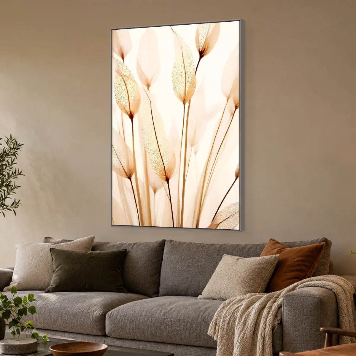 Quadro Decorativo Canvas Folhagem Nude - FO0023