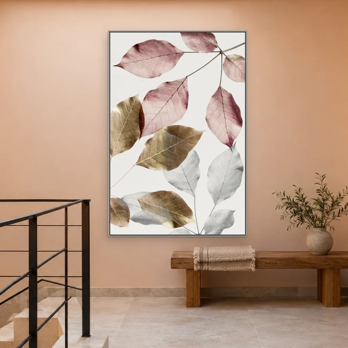 Quadro Decorativo Canvas Folhas Metálicas - FO0062