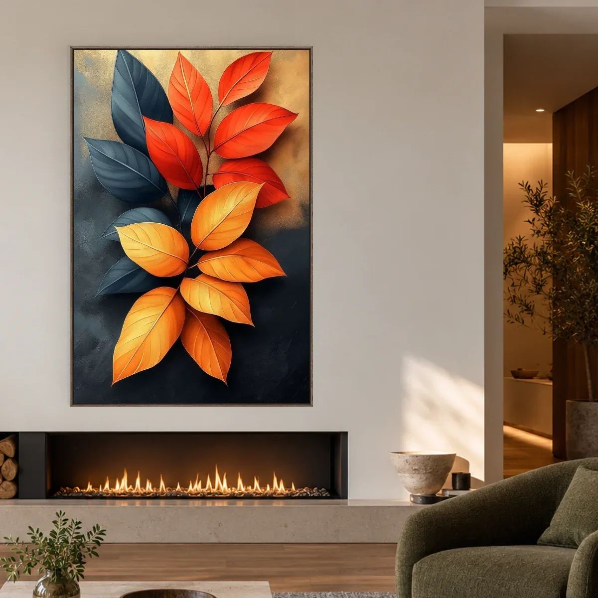 Quadro Decorativo Canvas Folhas Flamejantes - FO0070