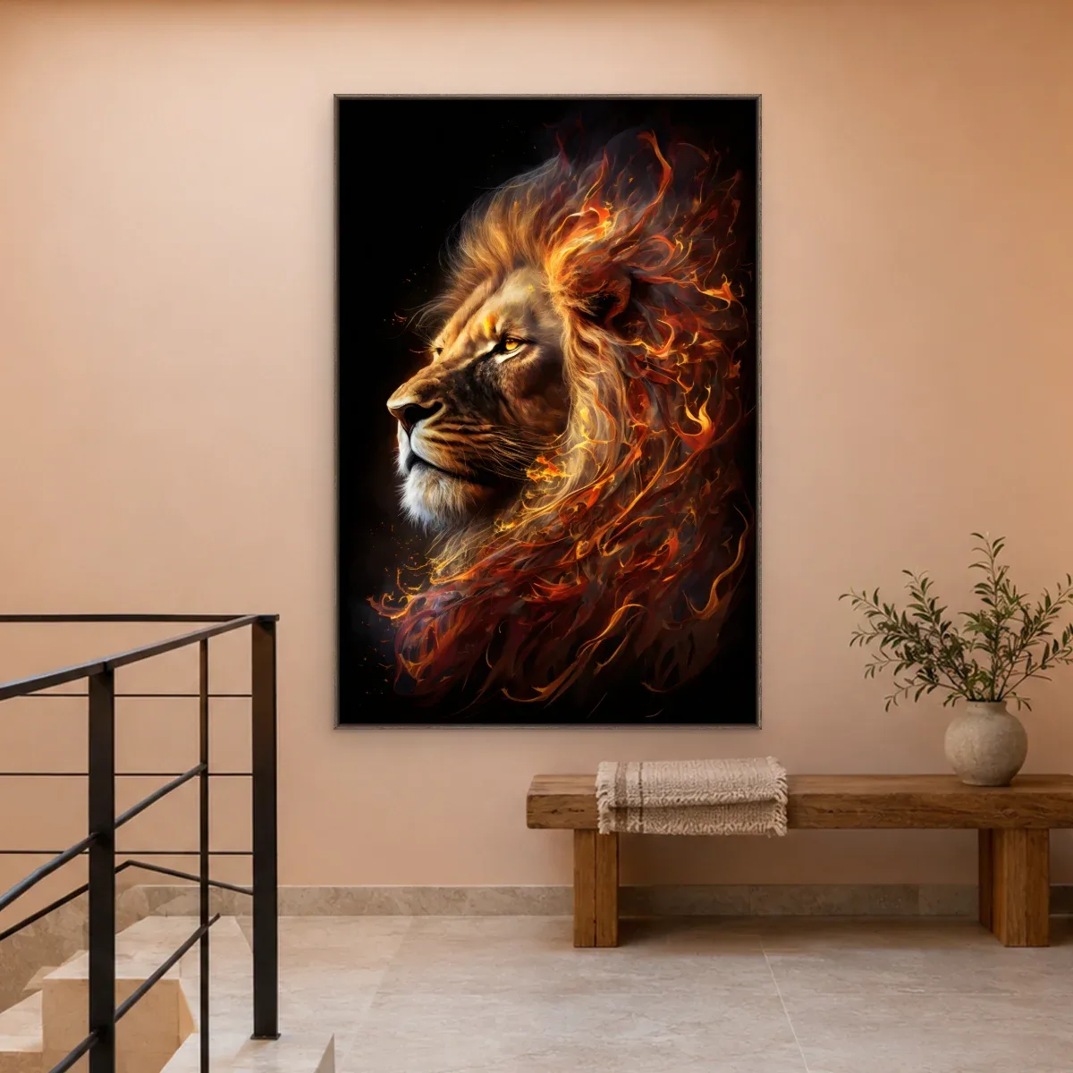 Quadro Decorativo Canvas Leão Flamejante - LE0007
