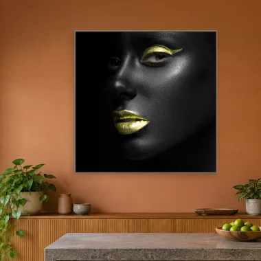 Quadro Decorativo Canvas Lábios Dourados - PE0008