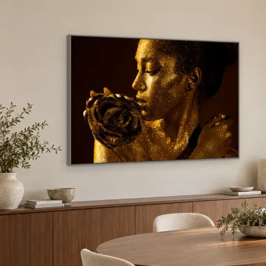 Quadro Decorativo Canvas Rosa Dourada - PE0009