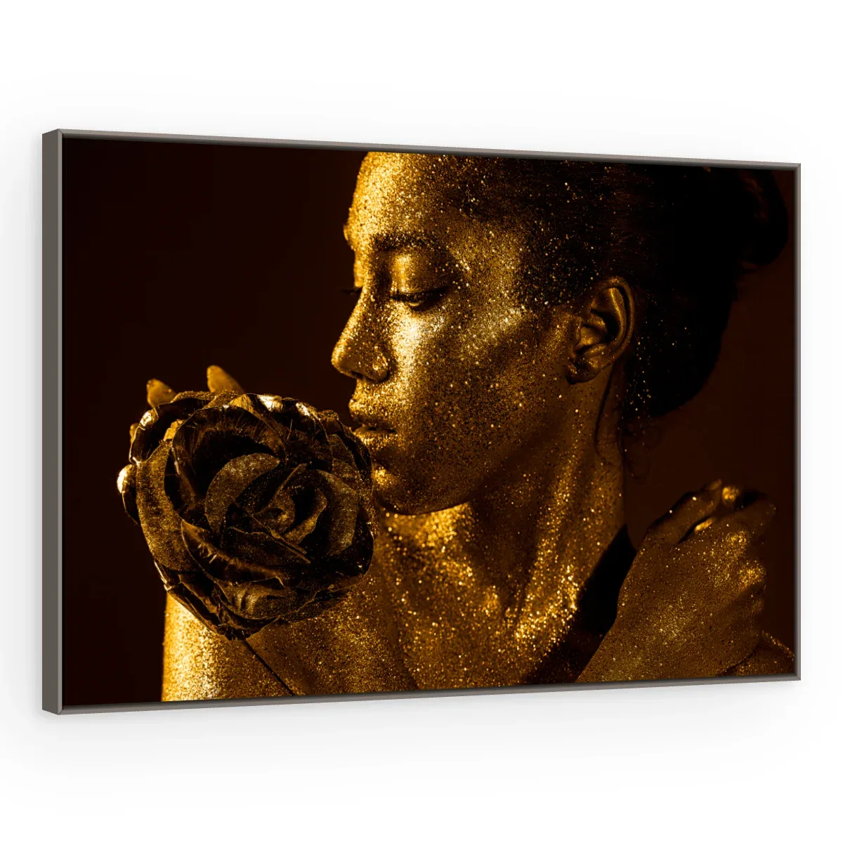 Quadro Decorativo Canvas Rosa Dourada - PE0009