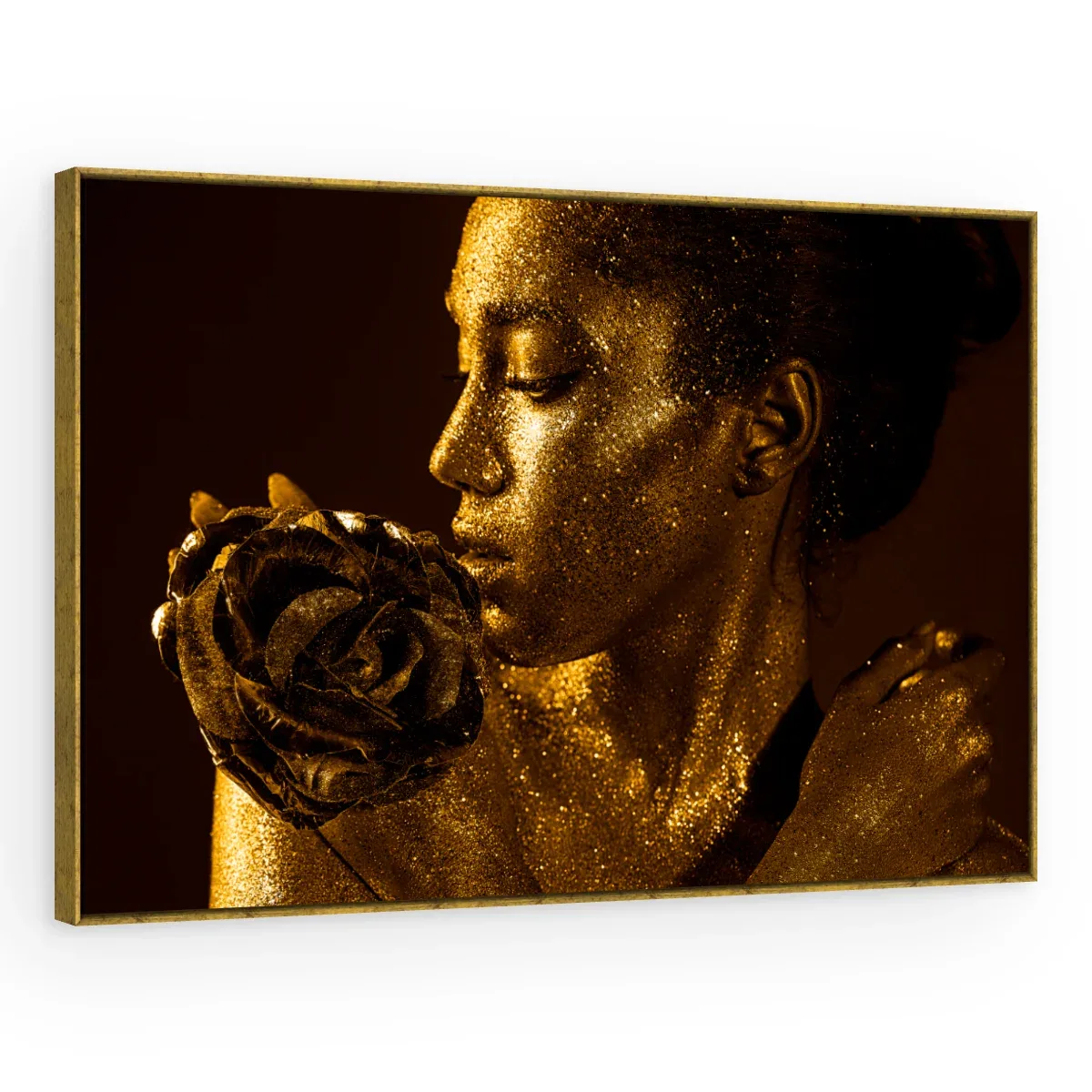 Quadro Decorativo Canvas Rosa Dourada - PE0009