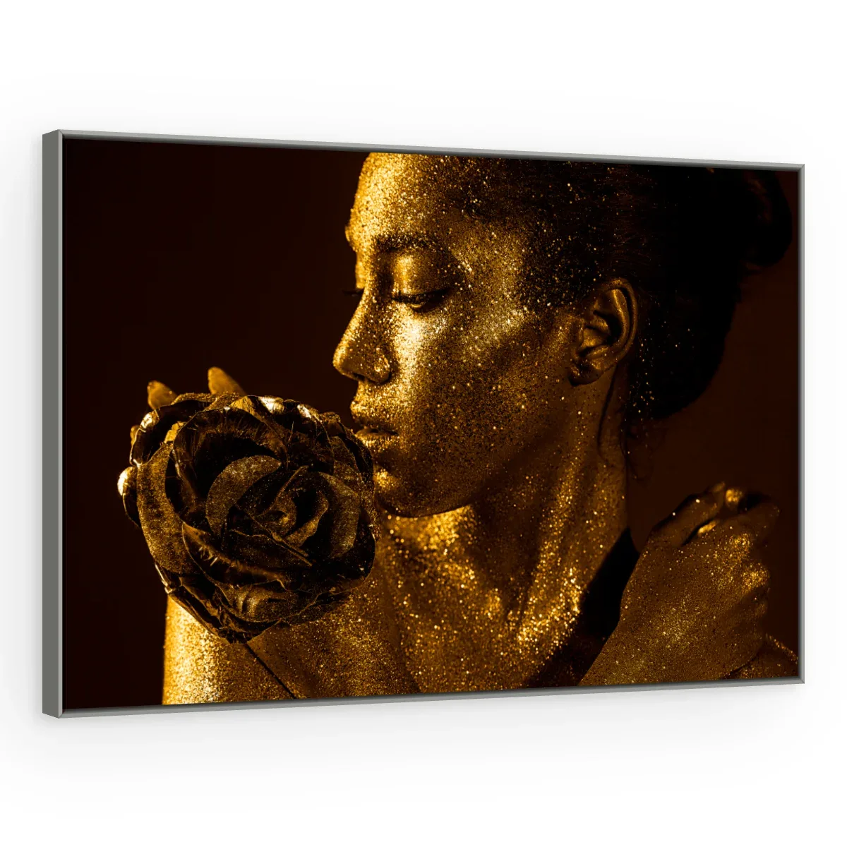 Quadro Decorativo Canvas Rosa Dourada - PE0009
