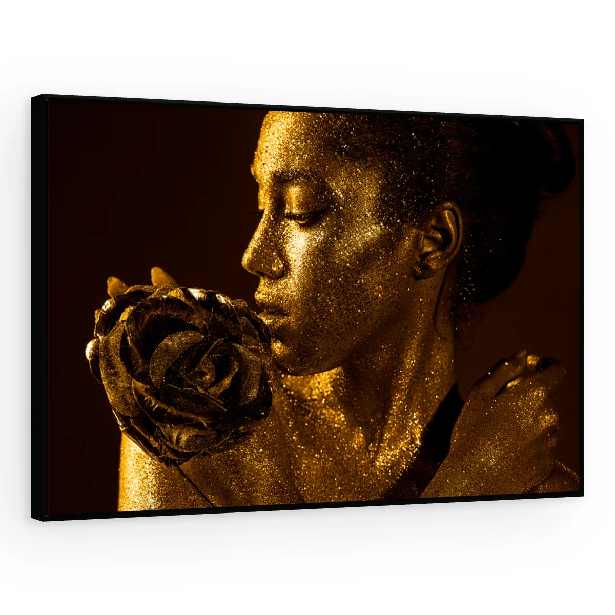 Quadro Decorativo Canvas Rosa Dourada - PE0009